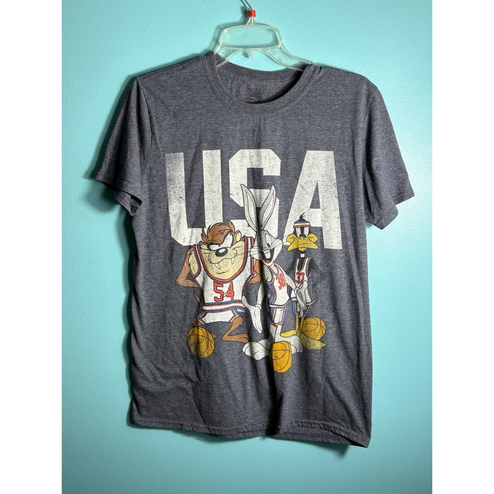 Looney Tunes USA T Shirt Vintage 90s Daffy Bugs Taz Basketball  Cartoon Blue